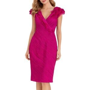 Tadashi Shoji Puff Shoulder Ruffle Cocktail Dress Pink Size 8